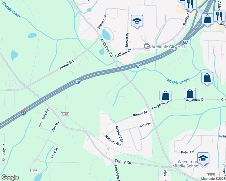 map of restaurants, bars, coffee shops, grocery stores, and more near 115 Elaine Street in Trinity
