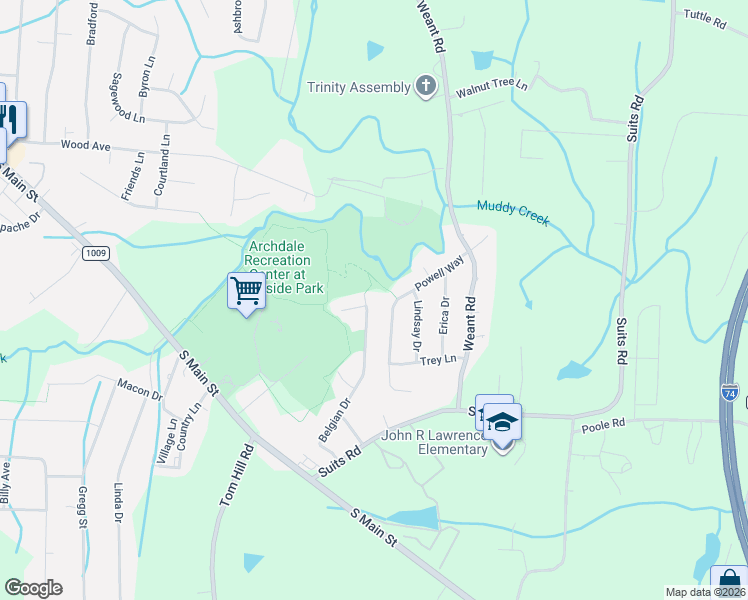map of restaurants, bars, coffee shops, grocery stores, and more near 402 Belgian Drive in Archdale