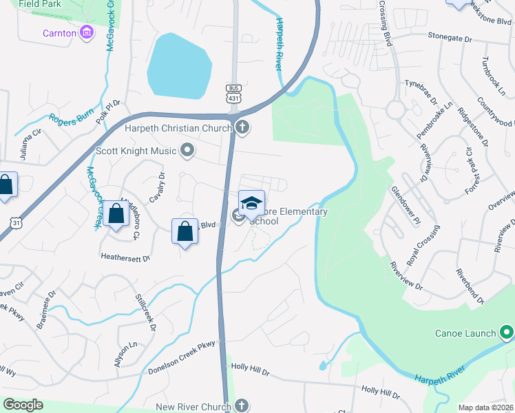 map of restaurants, bars, coffee shops, grocery stores, and more near 205 Schoolpath Lane in Franklin