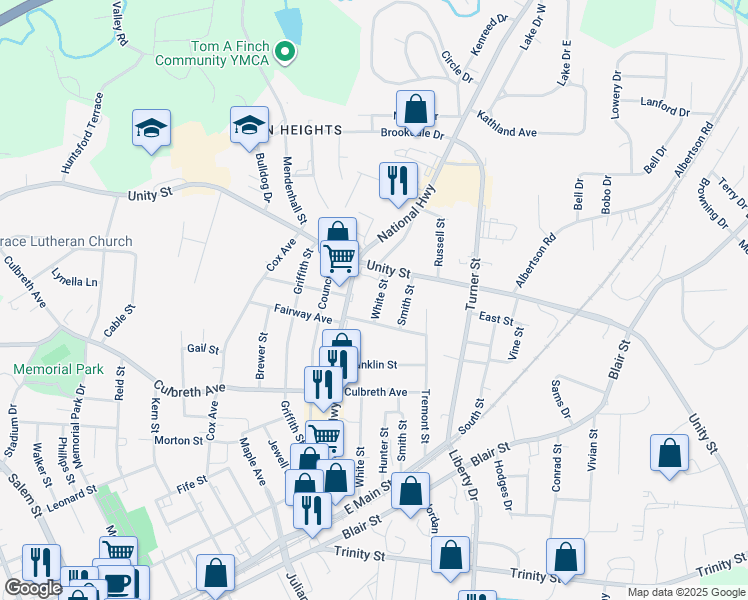 map of restaurants, bars, coffee shops, grocery stores, and more near 510 White Street in Thomasville