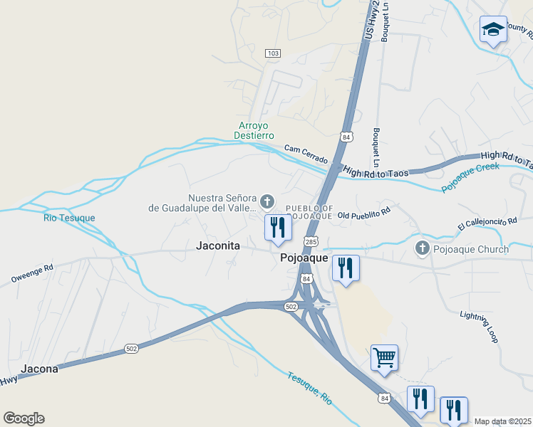 map of restaurants, bars, coffee shops, grocery stores, and more near 9 Grazing Elk Drive in Jaconita