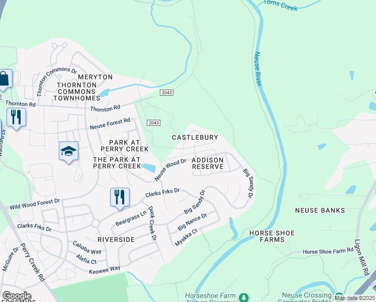 map of restaurants, bars, coffee shops, grocery stores, and more near 5938 Brambleberry Way in Raleigh