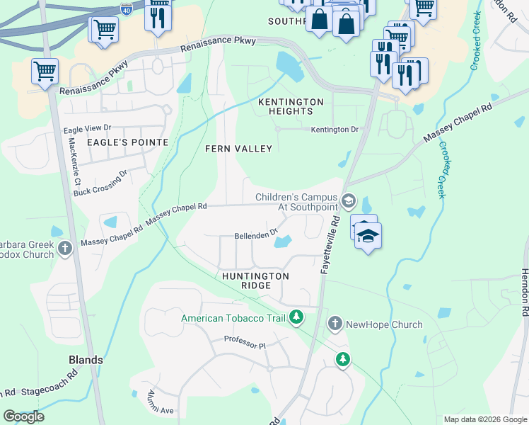 map of restaurants, bars, coffee shops, grocery stores, and more near 7821 Massey Chapel Road in Durham