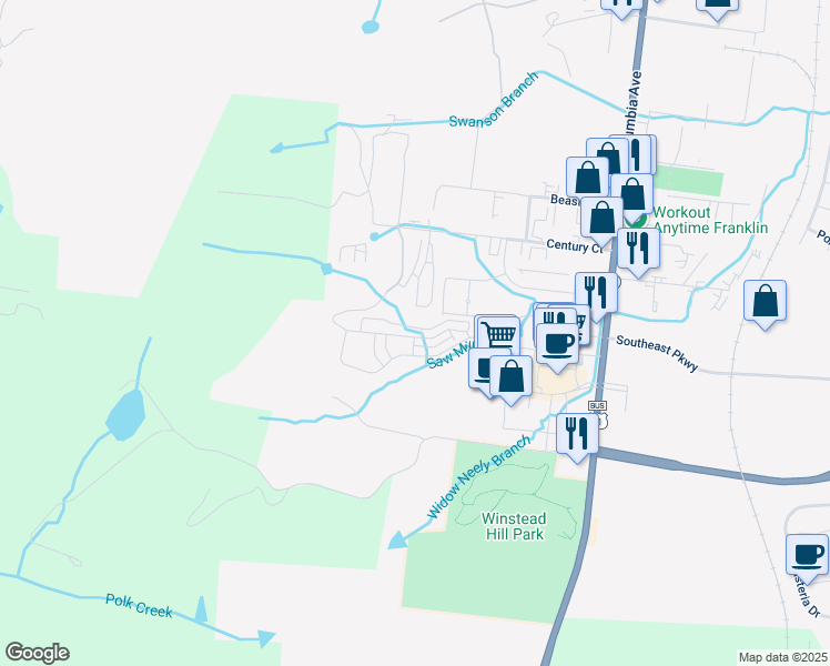map of restaurants, bars, coffee shops, grocery stores, and more near 544 Vintage Green Lane in Franklin