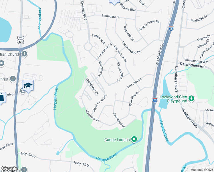 map of restaurants, bars, coffee shops, grocery stores, and more near 416 Forrest Park Circle in Franklin