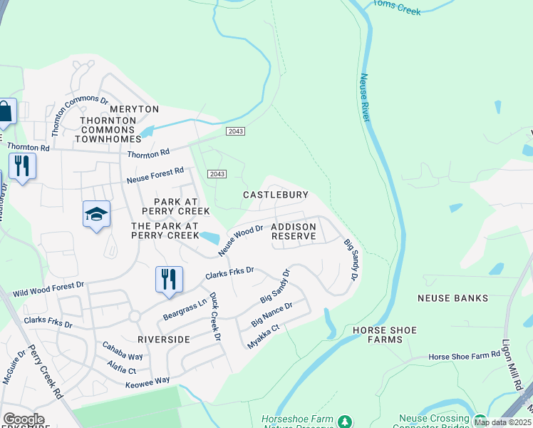 map of restaurants, bars, coffee shops, grocery stores, and more near 5938 Brambleberry Way in Raleigh