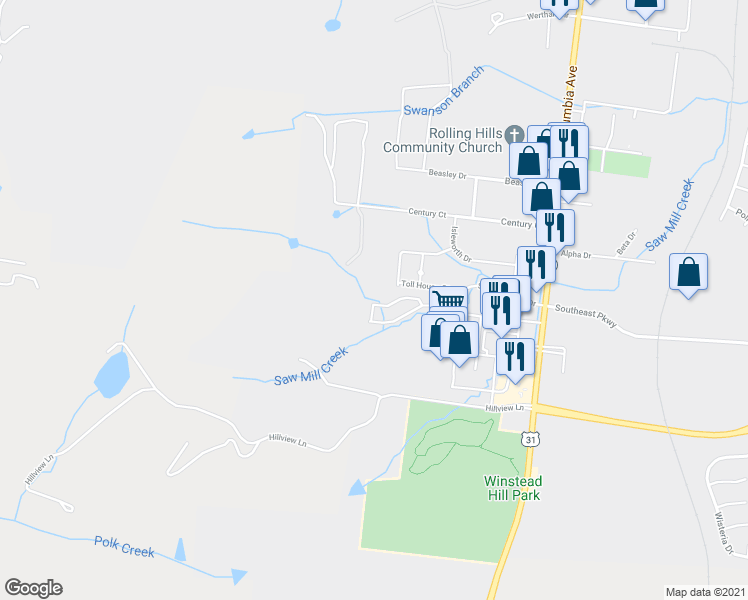 map of restaurants, bars, coffee shops, grocery stores, and more near 544 Vintage Green Lane in Franklin