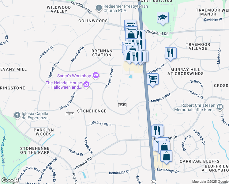 map of restaurants, bars, coffee shops, grocery stores, and more near 2016 Corberrie Lane in Raleigh