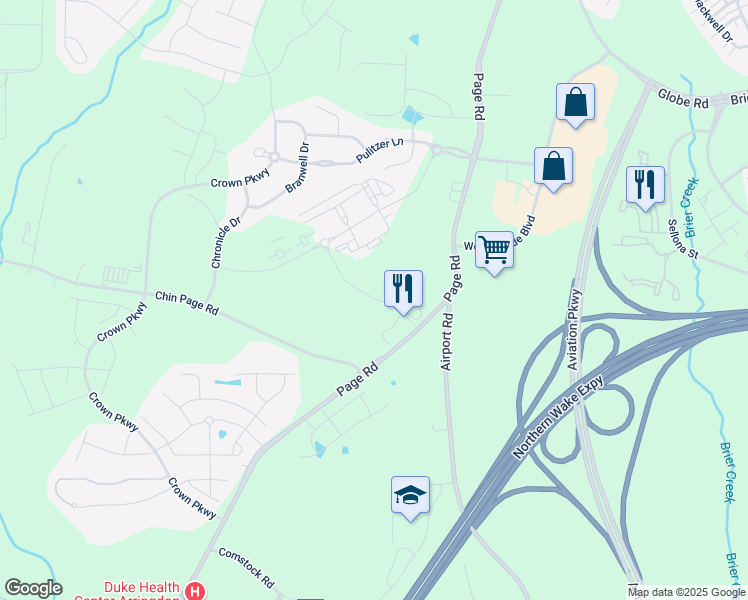 map of restaurants, bars, coffee shops, grocery stores, and more near 5551 Primary Dr in Durham