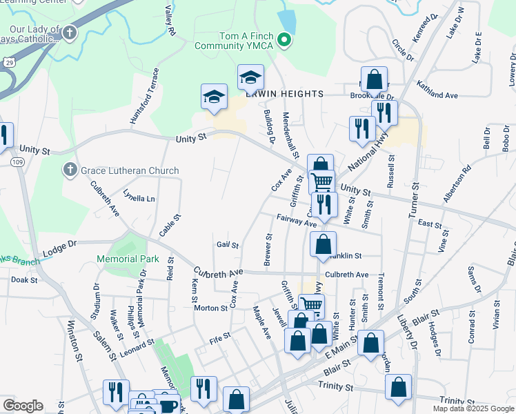 map of restaurants, bars, coffee shops, grocery stores, and more near 702 Cox Avenue in Thomasville