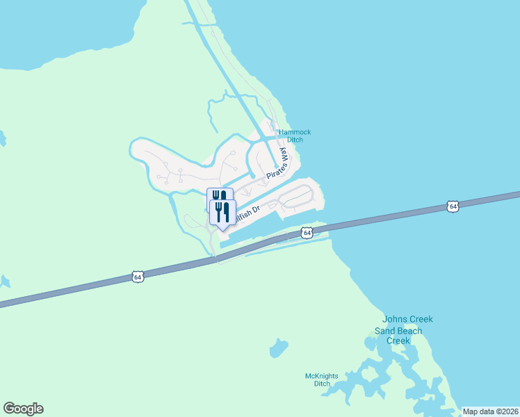 map of restaurants, bars, coffee shops, grocery stores, and more near 11 Sailfish Drive in Manteo