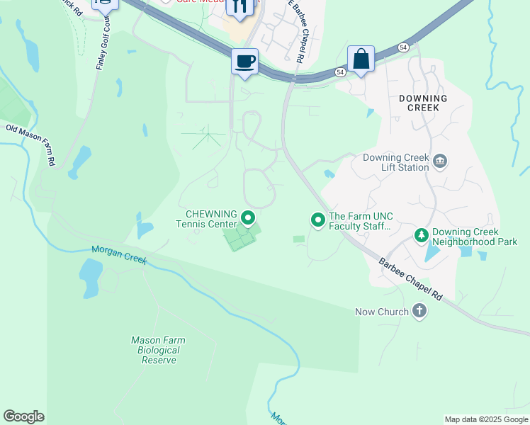 map of restaurants, bars, coffee shops, grocery stores, and more near 393 Summerwalk Circle in Chapel Hill