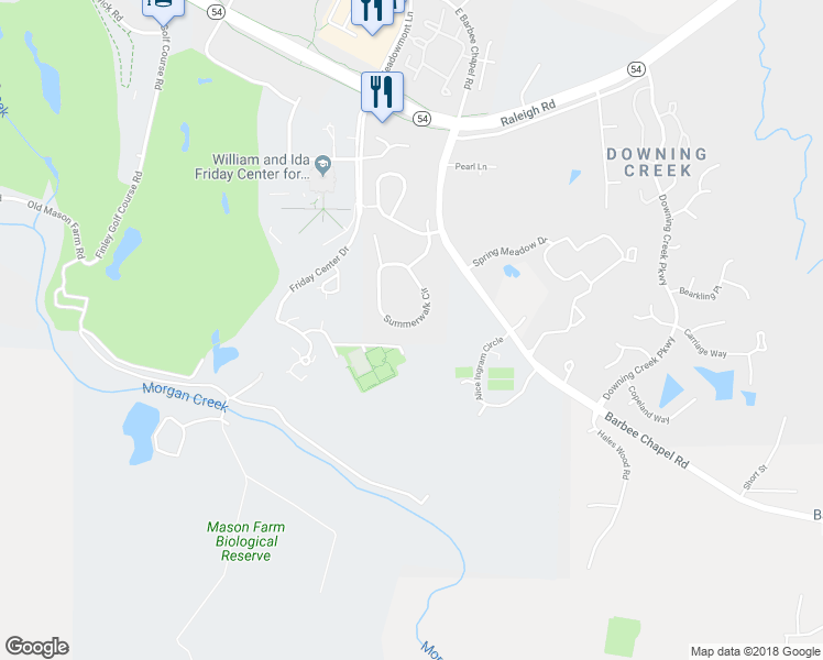 map of restaurants, bars, coffee shops, grocery stores, and more near 393 Summerwalk Circle in Chapel Hill