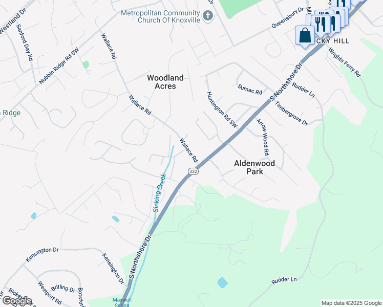 map of restaurants, bars, coffee shops, grocery stores, and more near 8420 Vinings Way in Knoxville