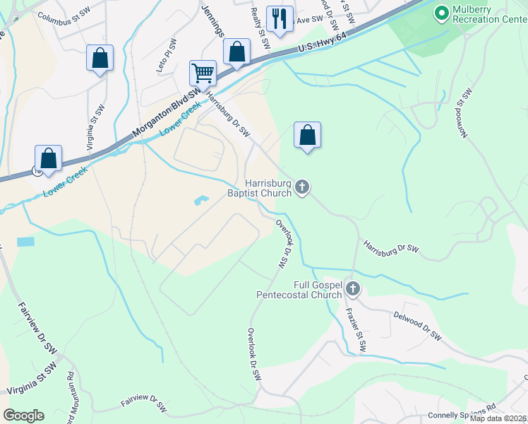 map of restaurants, bars, coffee shops, grocery stores, and more near 1003 Overlook Drive in Lenoir