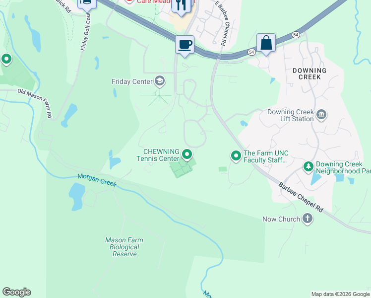 map of restaurants, bars, coffee shops, grocery stores, and more near 383 Summerwalk Circle in Chapel Hill