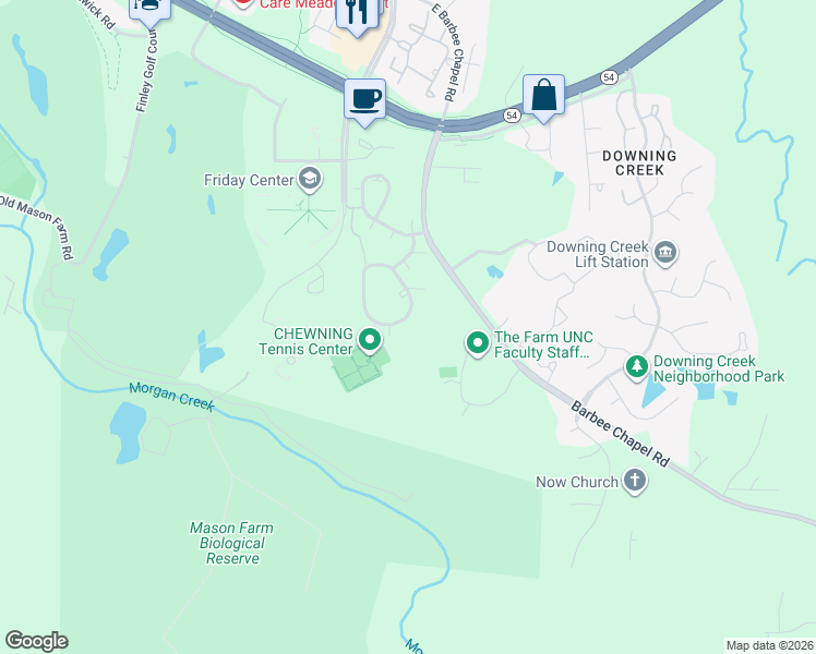 map of restaurants, bars, coffee shops, grocery stores, and more near 449 Summerwalk Circle in Chapel Hill