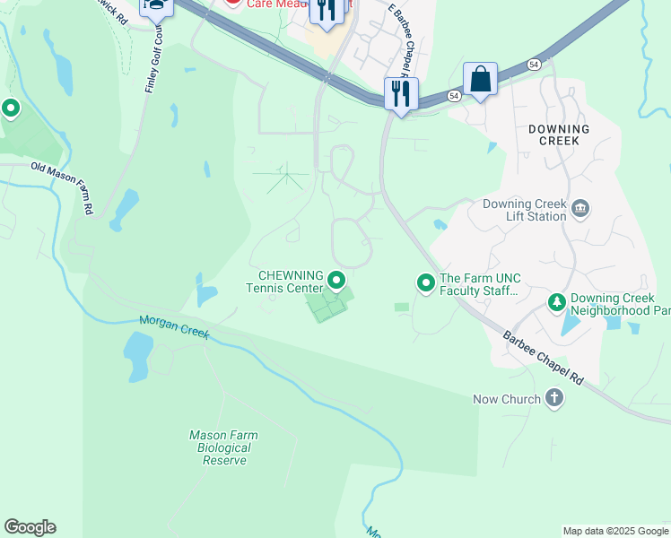 map of restaurants, bars, coffee shops, grocery stores, and more near 381 Summerwalk Circle in Chapel Hill