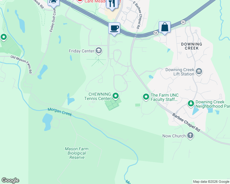 map of restaurants, bars, coffee shops, grocery stores, and more near 383 Summerwalk Circle in Chapel Hill