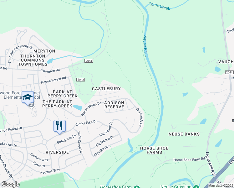 map of restaurants, bars, coffee shops, grocery stores, and more near 6032 Brambleberry Way in Raleigh