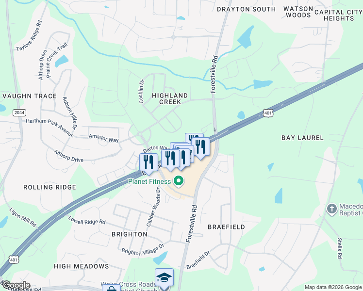 map of restaurants, bars, coffee shops, grocery stores, and more near 8514 Quarton Drive in Raleigh