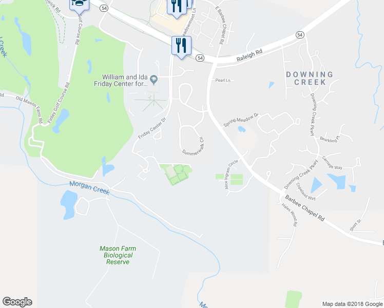 map of restaurants, bars, coffee shops, grocery stores, and more near 403 Summerwalk Circle in Chapel Hill