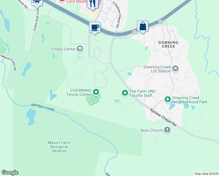 map of restaurants, bars, coffee shops, grocery stores, and more near 449 Summerwalk Circle in Chapel Hill