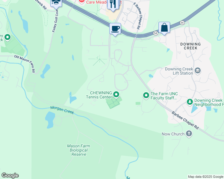 map of restaurants, bars, coffee shops, grocery stores, and more near 365 Summerwalk Circle in Chapel Hill