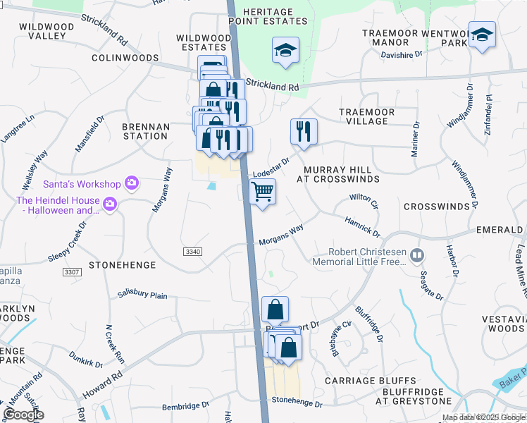 map of restaurants, bars, coffee shops, grocery stores, and more near 7900 Creedmoor Road in Raleigh