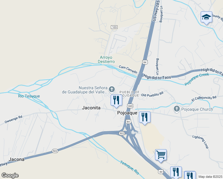 map of restaurants, bars, coffee shops, grocery stores, and more near 9 Grazing Elk Drive in Jaconita