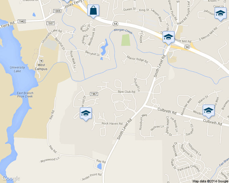 map of restaurants, bars, coffee shops, grocery stores, and more near West Club Boulevard in Durham