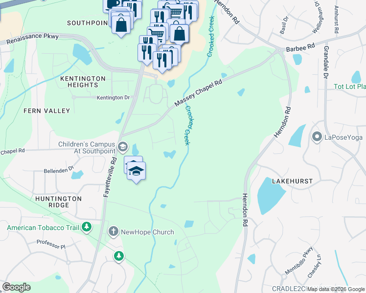 map of restaurants, bars, coffee shops, grocery stores, and more near 211 Cool Spring Road in Durham