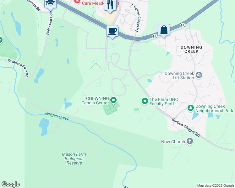 map of restaurants, bars, coffee shops, grocery stores, and more near 393 Summerwalk Circle in Chapel Hill