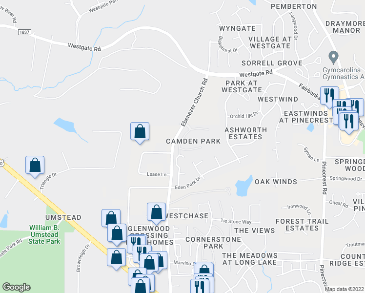 map of restaurants, bars, coffee shops, grocery stores, and more near 8494 Central Drive in Raleigh