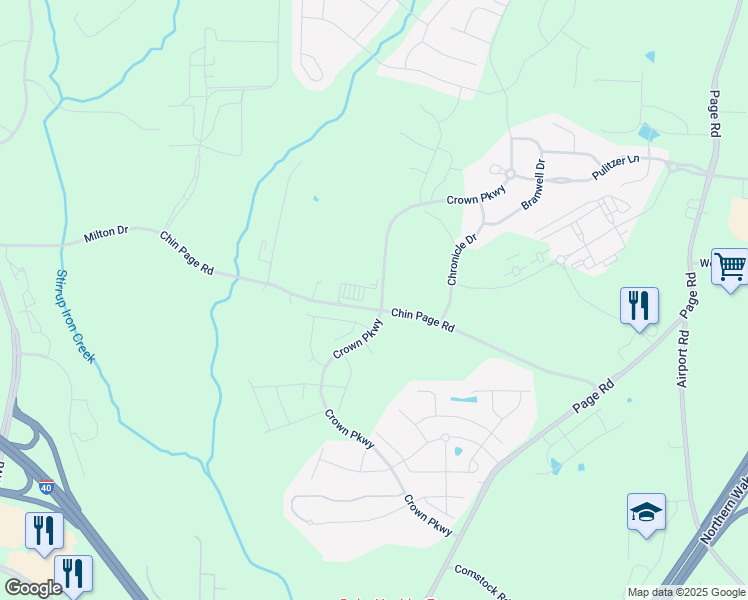 map of restaurants, bars, coffee shops, grocery stores, and more near 5321 Chin Page Road in Durham