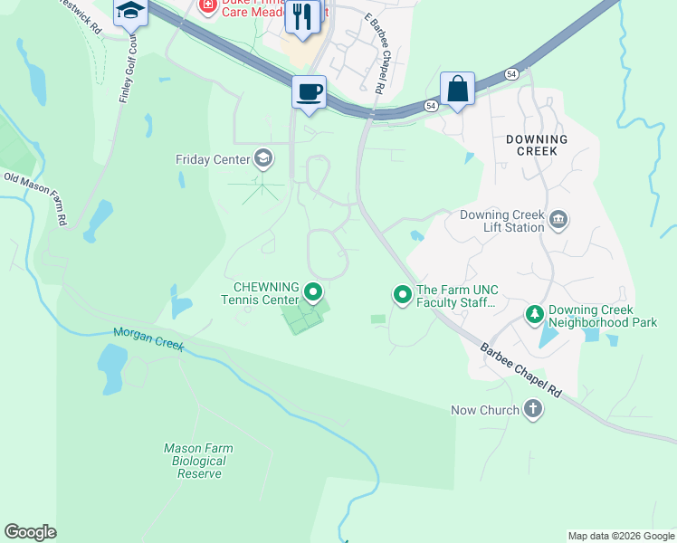 map of restaurants, bars, coffee shops, grocery stores, and more near 393 Summerwalk Circle in Chapel Hill