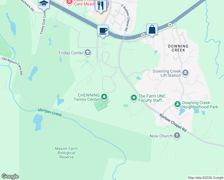 map of restaurants, bars, coffee shops, grocery stores, and more near 393 Summerwalk Circle in Chapel Hill