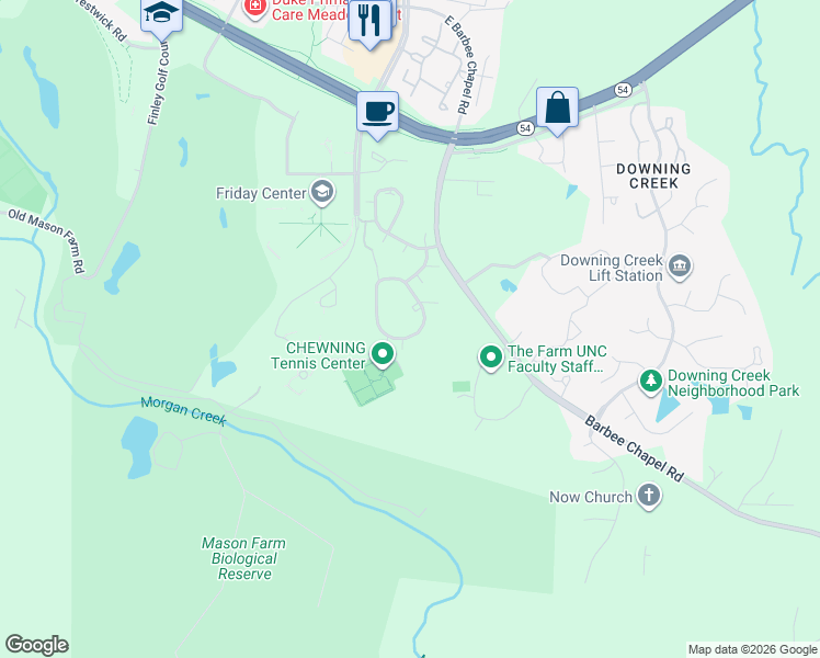 map of restaurants, bars, coffee shops, grocery stores, and more near 393 Summerwalk Circle in Chapel Hill