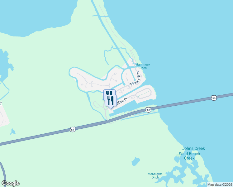 map of restaurants, bars, coffee shops, grocery stores, and more near 1A Sailfish Drive in Manteo