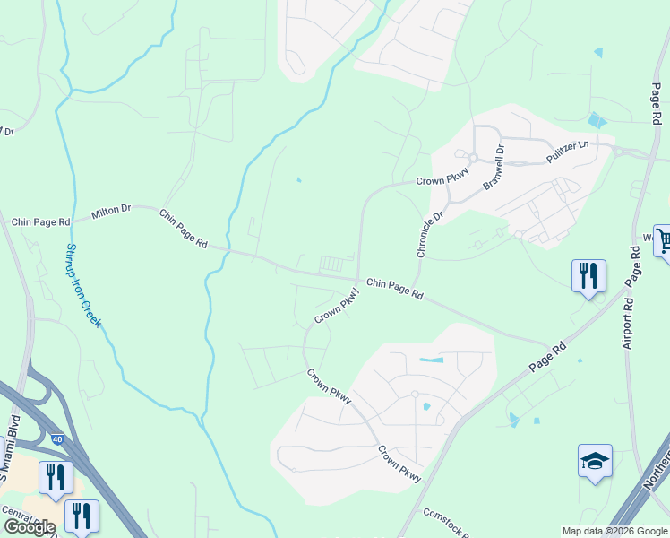 map of restaurants, bars, coffee shops, grocery stores, and more near 5283 Chin Page Road in Durham