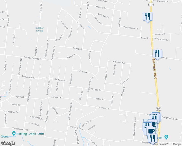 map of restaurants, bars, coffee shops, grocery stores, and more near 707 Crown Court in Murfreesboro