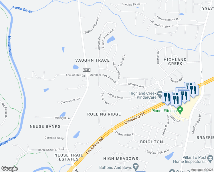 map of restaurants, bars, coffee shops, grocery stores, and more near 8018 McKee Drive in Raleigh