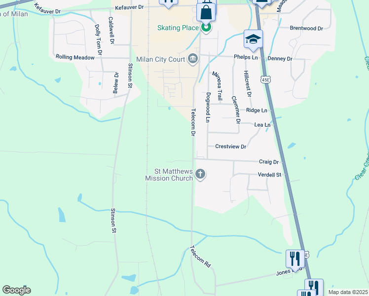 map of restaurants, bars, coffee shops, grocery stores, and more near 9001 Telecom Drive in Milan