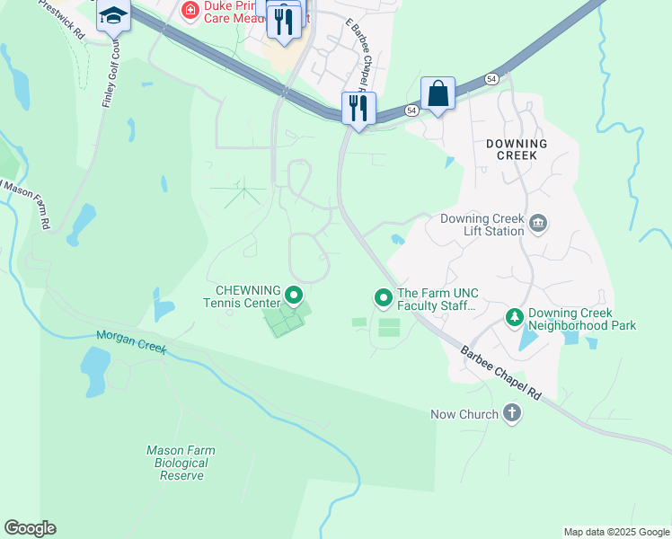 map of restaurants, bars, coffee shops, grocery stores, and more near 465 Summerwalk Circle in Chapel Hill