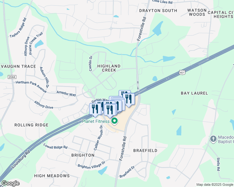 map of restaurants, bars, coffee shops, grocery stores, and more near 8543 Quarton Drive in Raleigh