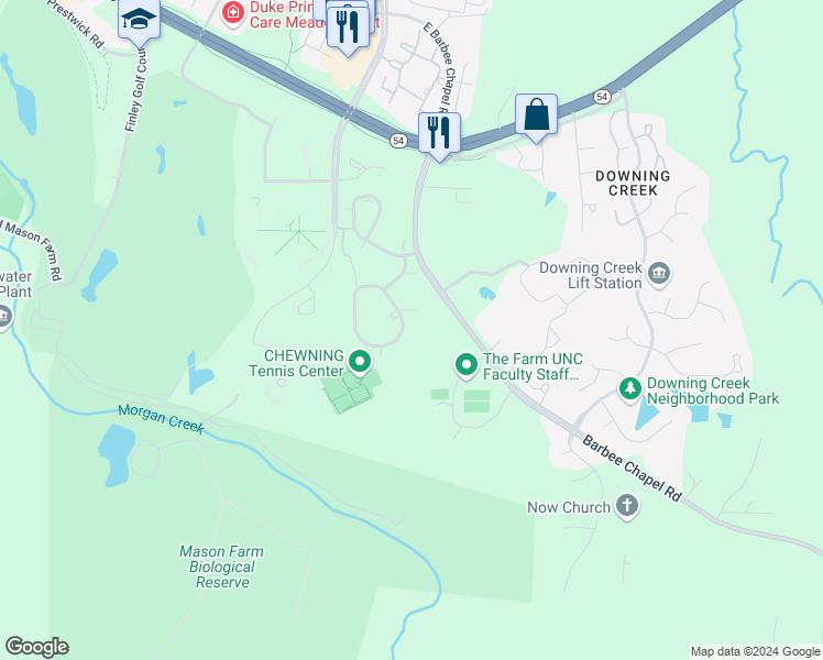 map of restaurants, bars, coffee shops, grocery stores, and more near 461 Summerwalk Circle in Chapel Hill