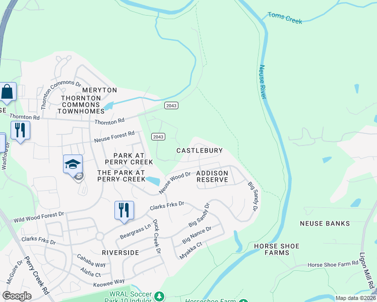 map of restaurants, bars, coffee shops, grocery stores, and more near 8541 Boysenberry Lane in Raleigh
