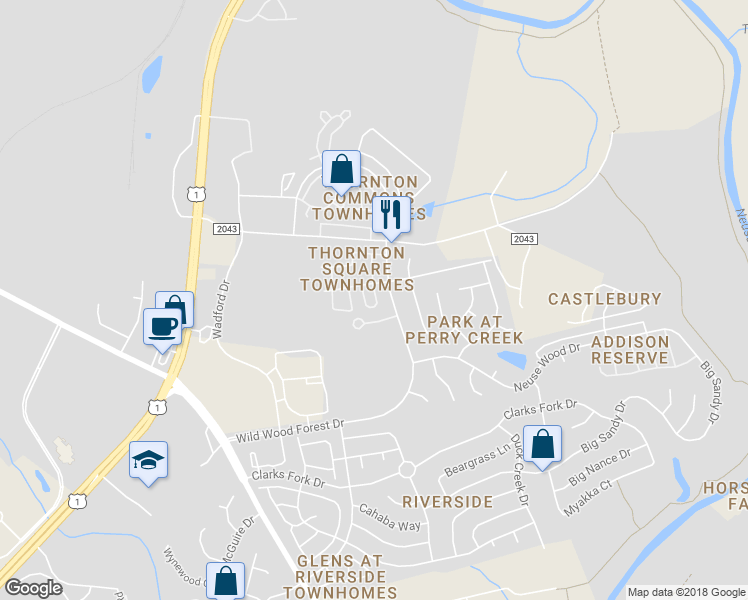map of restaurants, bars, coffee shops, grocery stores, and more near 106 Neuse Commons Lane in Raleigh