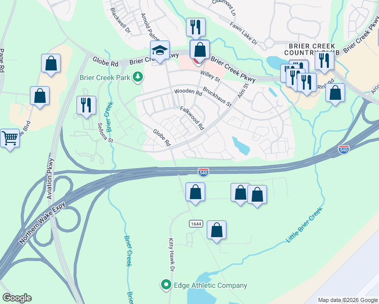 map of restaurants, bars, coffee shops, grocery stores, and more near 10310 Strome Avenue in Raleigh
