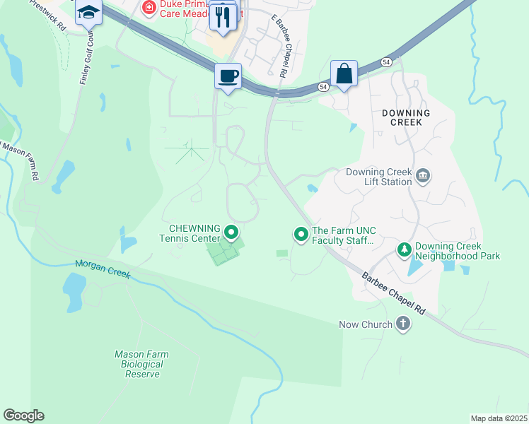 map of restaurants, bars, coffee shops, grocery stores, and more near 477 Summerwalk Circle in Chapel Hill